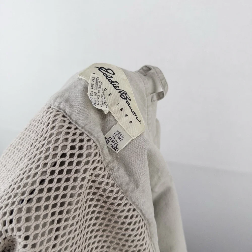 90's Vtg Eddie Bauer Vest Men's 2XLT Beige Fishing Jacket Hunting Cargo *Read